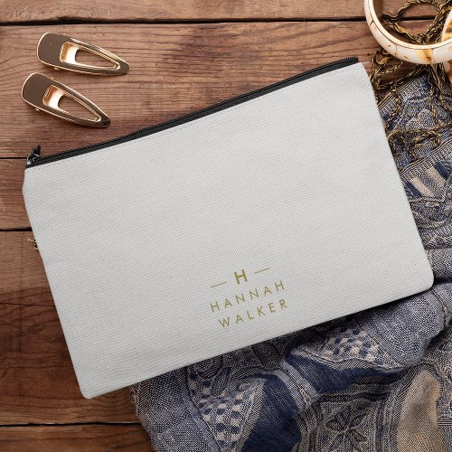 Monogram Gold Gray  Minimalist Elegant Modern Accessory Pouch