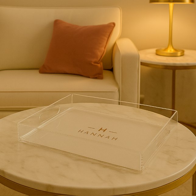 Monogram Gold Gray | Minimalist Elegant Modern Acrylic Tray (Creator Uploaded)