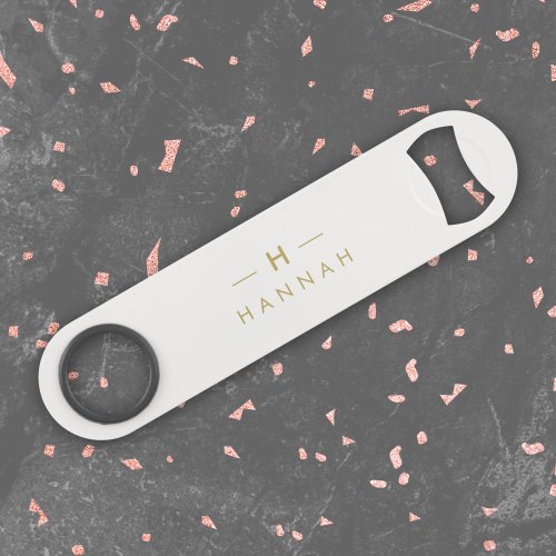 Monogram Gold Gray  Minimalist Elegant Modern Bar Key