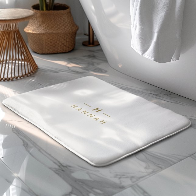Monogram Gold Gray | Minimalist Elegant Modern Bath Mat (Creator Uploaded)