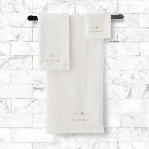 Monogram Gold Gray | Minimalist Elegant Modern Bath Towel Set