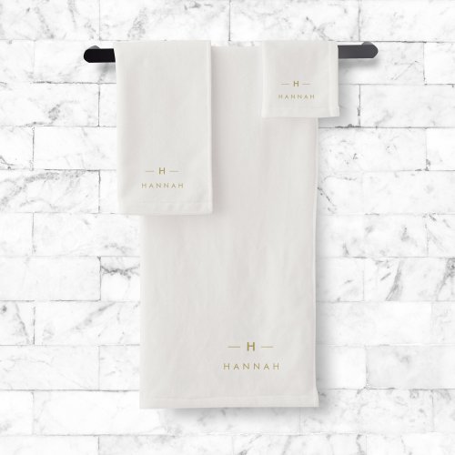 Monogram Gold Gray  Minimalist Elegant Modern Bath Towel Set