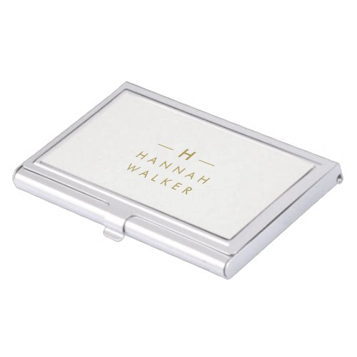 Monogram Gold Gray  Minimalist Elegant Modern Business Card Case