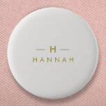 Monogram Gold Gray | Minimalist Elegant Modern Button<br><div class="desc">A simple stylish custom monogram design in a gold modern minimalist typography on an elegant minimalist soft taupe gray background. The monogram initials and name can easily be personalized along with the feature line to make a design as unique as you are! The perfect bespoke gift or accessory for any...</div>