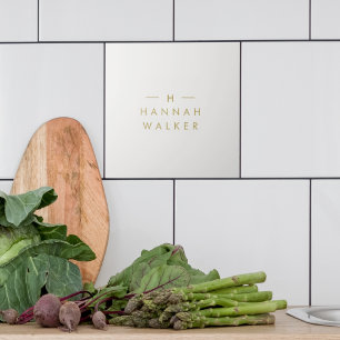 Monogram Gold Gray   Minimalist Elegant Modern Ceramic Tile