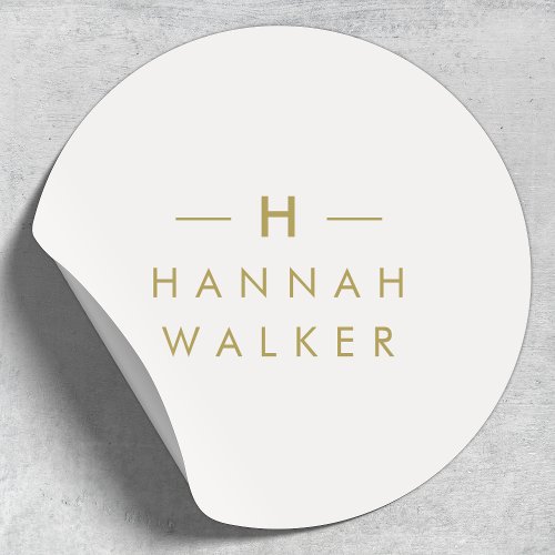 Monogram Gold Gray  Minimalist Elegant Modern Classic Round Sticker
