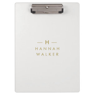 Monogram Gold Gray Minimalist Elegant Modern Clipboard