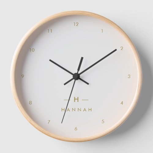 Monogram Gold Gray  Minimalist Elegant Modern Clock