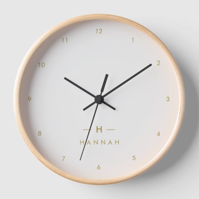 Monogram Gold Gray | Minimalist Elegant Modern Clock (Front)