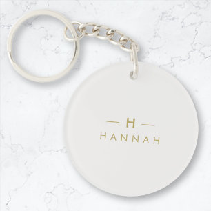 Monogram Gold Gray   Minimalist Elegant Modern Keychain