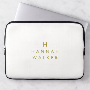 Monogram Gold Gray   Minimalist Elegant Modern Laptop Sleeve
