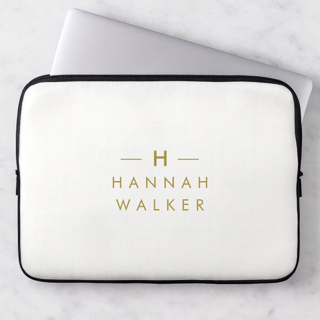 Monogram Gold Gray | Minimalist Elegant Modern Laptop Sleeve (Creator Uploaded)