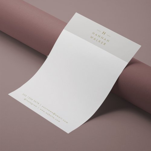 Monogram Gold Gray  Minimalist Elegant Modern Letterhead