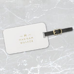 Monogram Gold Gray | Minimalist Elegant Modern Luggage Tag<br><div class="desc">A simple stylish custom monogram design in a gold modern minimalist typography on an elegant minimalist soft taupe gray background. The monogram initials and name can easily be personalized along with the feature line to make a design as unique as you are! The perfect bespoke gift or accessory for any...</div>