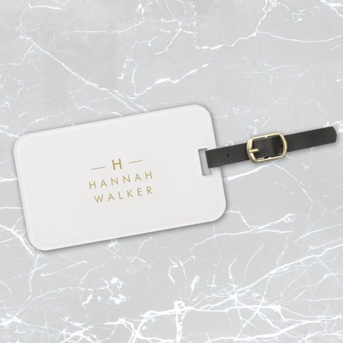 Monogram Gold Gray  Minimalist Elegant Modern Luggage Tag