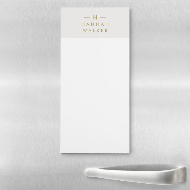 Monogram Gold Gray | Minimalist Elegant Modern Magnetic Notepad