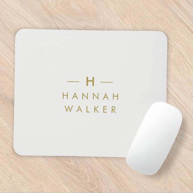 Monogram Gold Gray | Minimalist Elegant Modern Mouse Pad (Creator Uploaded)