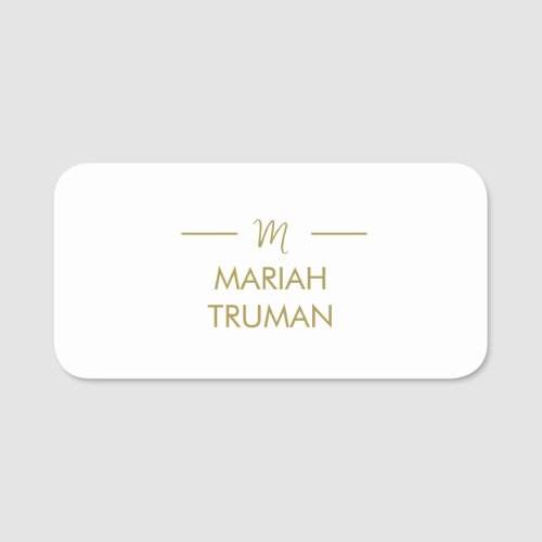 Monogram Gold Gray  Minimalist Elegant Modern Nam Name Tag