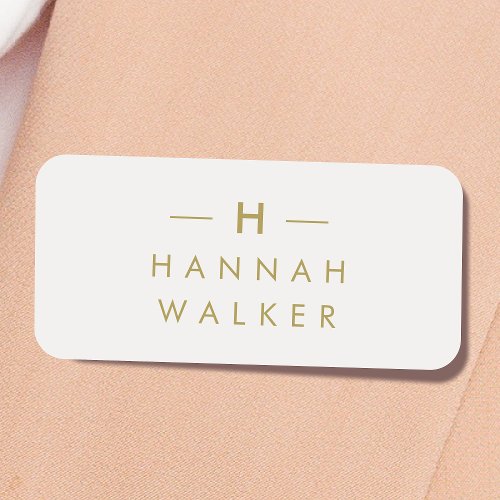 Monogram Gold Gray  Minimalist Elegant Modern Name Tag