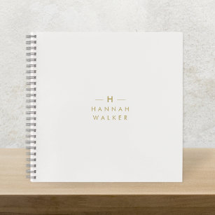 Monogram Gold Gray   Minimalist Elegant Modern Notebook