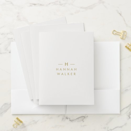 Monogram Gold Gray  Minimalist Elegant Modern Pocket Folder