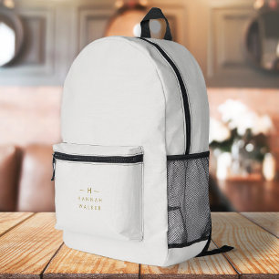 Monogram Gold Gray   Minimalist Elegant Modern Printed Backpack