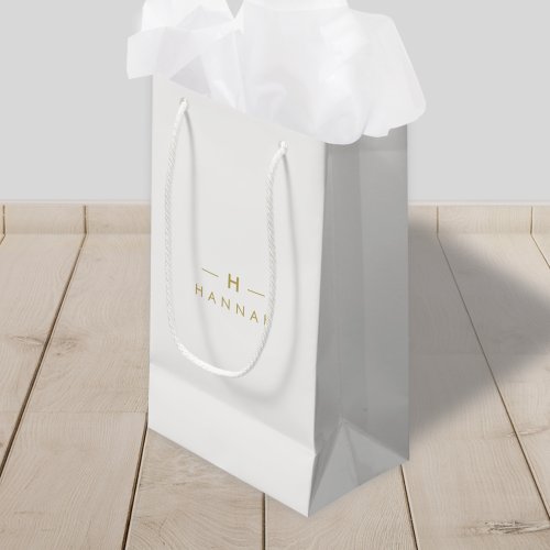 Monogram Gold Gray  Minimalist Elegant Modern Small Gift Bag