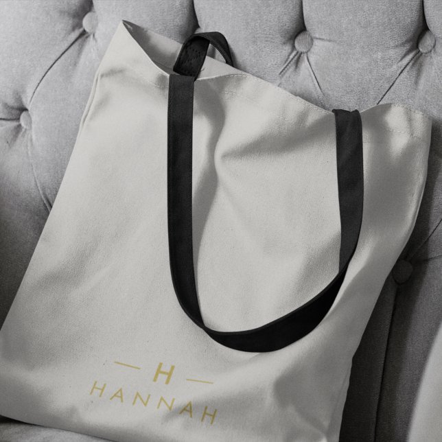 Monogram Gold Gray | Minimalist Elegant Modern Tote Bag (Creator Uploaded)