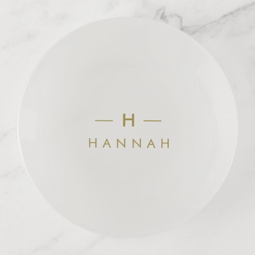 Monogram Gold Gray  Minimalist Elegant Modern Trinket Tray