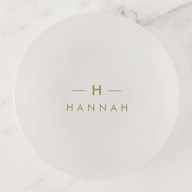 Monogram Gold Gray | Minimalist Elegant Modern Trinket Tray (Front)