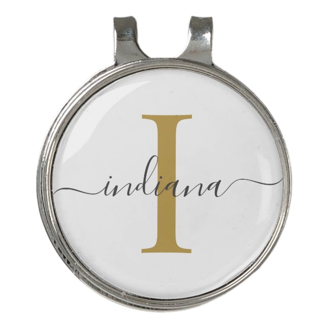 Monogram Gold Gray Script Name Golf Hat Clip (Front)