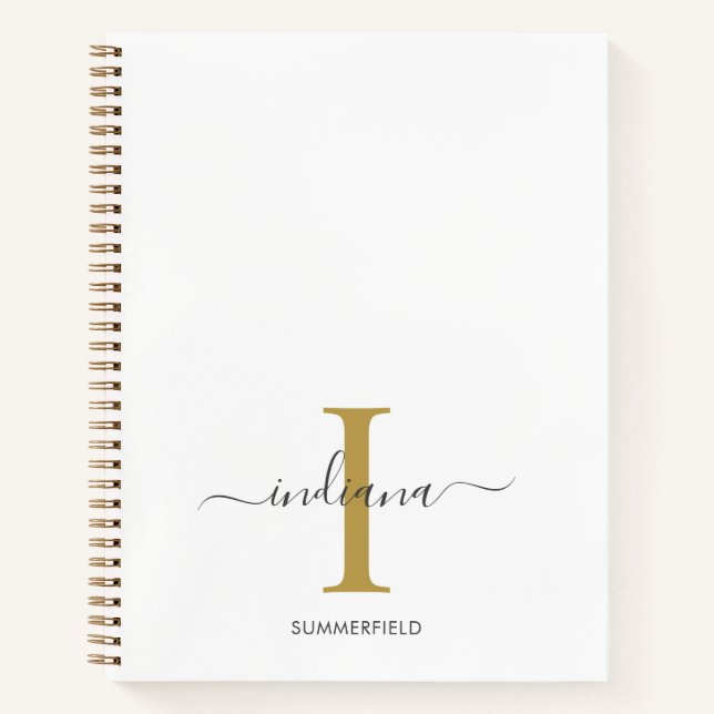 Monogram Gold Gray Script Name Initial Notebook (Front)