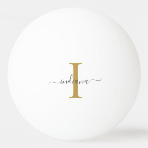 Monogram Gold Gray Script Name Modern Family Ping Pong Ball