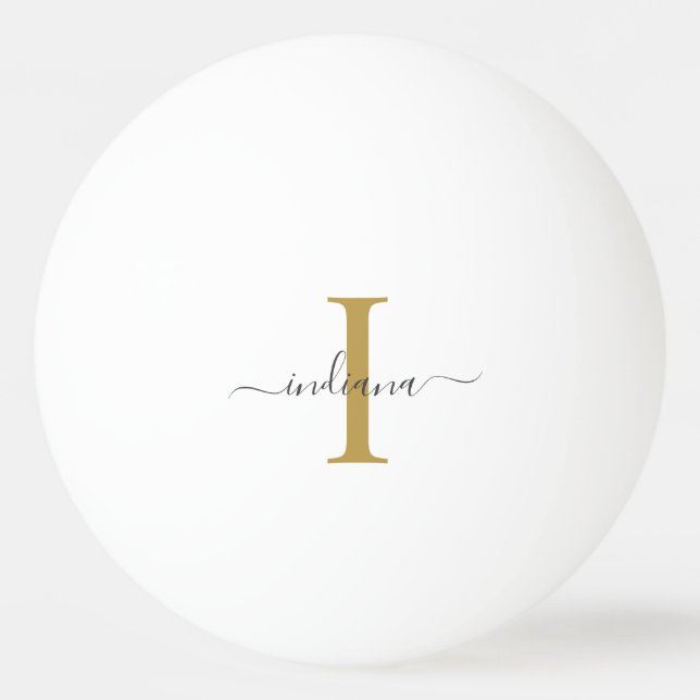 Monogram Gold Gray Script Name Modern Family Ping Pong Ball (Front)