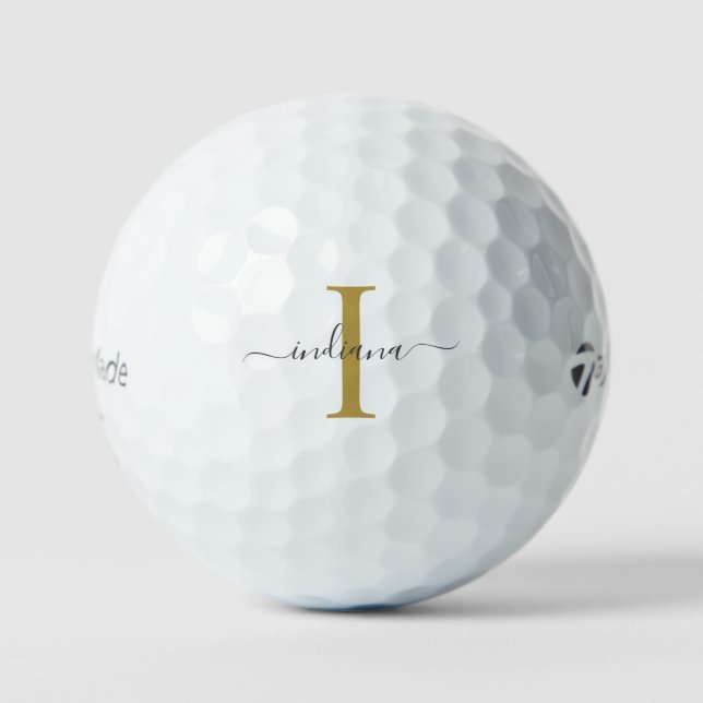 Monogram Gold Gray Script Name Modern Golf Balls (Front)