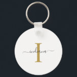 Monogram Gold Gray Script Name Modern Keychain<br><div class="desc">Gold Gray Monogram Script Name Modern keychain you can easily edit with your name and initial by clicking the "Personalize" button. Completely change the colors of the text and background when you select the "Customize this" link.</div>