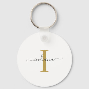 Monogram Gold Gray Script Name Modern Keychain