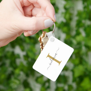Monogram Gold Gray Script Name Modern Modern Keychain
