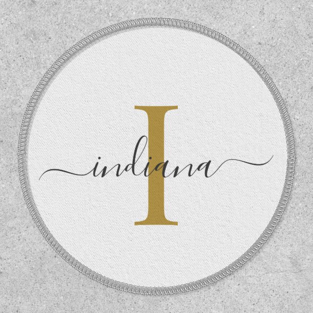 Monogram Gold Gray Script Name Modern Patch (Front)