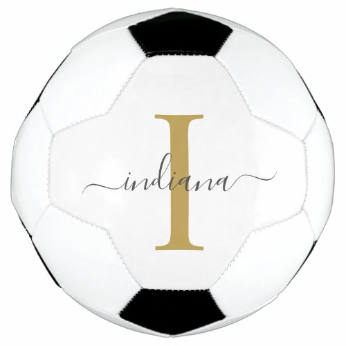 Monogram Gold Gray Script Name Modern Soccer Ball