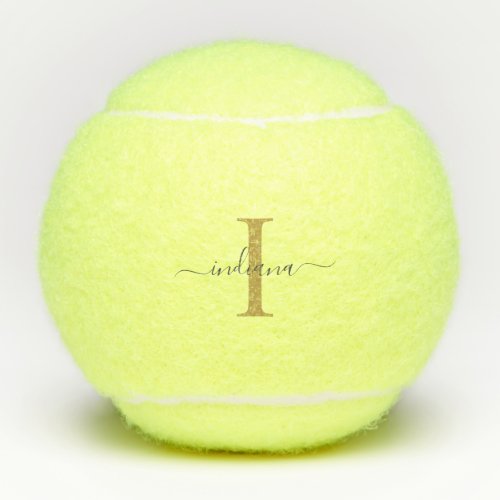 Monogram Gold Gray Script Name Modern Tennis Balls