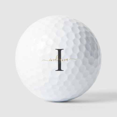 Monogram Gold Gray Script Name Team Sport Golf Balls