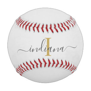 Monogram Gold Gray Script Name Typography Baseball