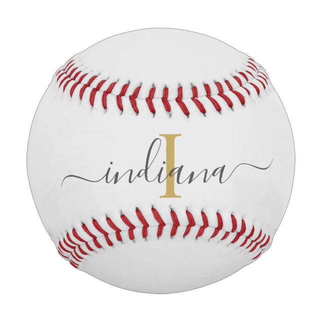 Monogram Gold Gray Script Name Typography Baseball (Front)