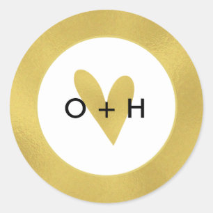 Monogram Gold Heart Favor Sticker
