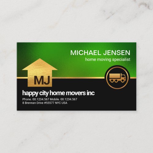 Monogram Gold Home Truck Luminous Green Trucker Business Card