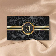 Monogram Gold Initial Classy Damask Elegant Business Card at Zazzle