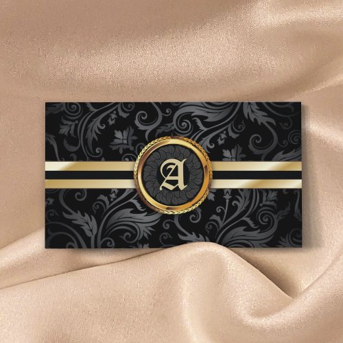 Monogram Gold Initial Classy Damask Elegant Business Card