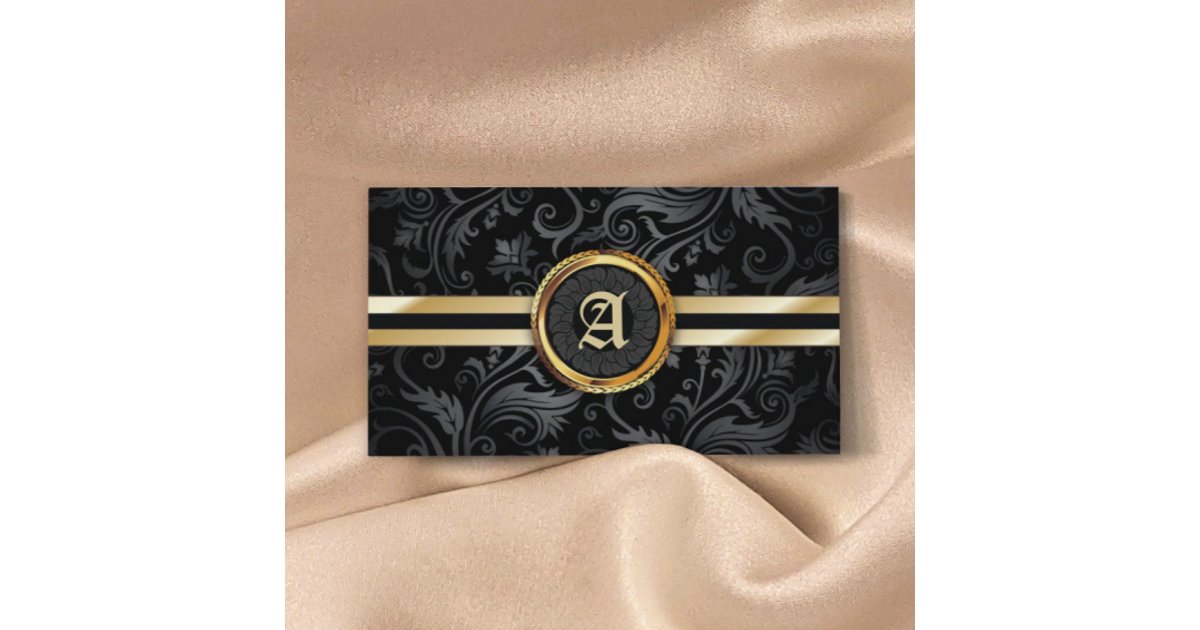 Monogram Gold Initial Classy Damask Elegant Business Card | Zazzle