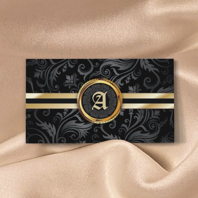 Monogram Gold Initial Classy Damask Elegant Business Card (Creator Uploaded)
